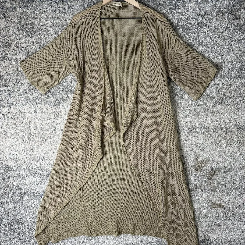 Made In Italy Sweater Cardigan Womens One Size Tan Open Knit Mesh Long Duster - Picture 1 of 6
